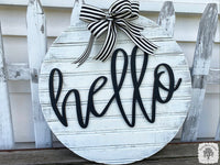 Hello Round Sign (or Custom Word) with or without Bow - Minimalist Custom Front Door Hanger