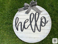 Hello Round Sign (or Custom Word) with or without Bow - Minimalist Custom Front Door Hanger