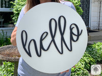 Hello Round Sign (or Custom Word) with or without Bow - Minimalist Custom Front Door Hanger