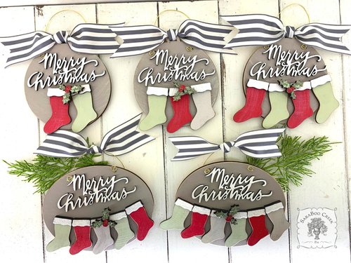 Family Ornament with 2, 3, 4, 5, or 6 Personalized Christmas Stockings