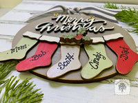 Family Ornament with 2, 3, 4, 5, or 6 Personalized Christmas Stockings