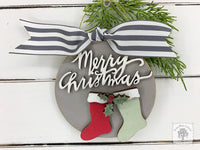 Family Ornament with 2, 3, 4, 5, or 6 Personalized Christmas Stockings