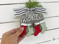 Family Ornament with 2, 3, 4, 5, or 6 Personalized Christmas Stockings