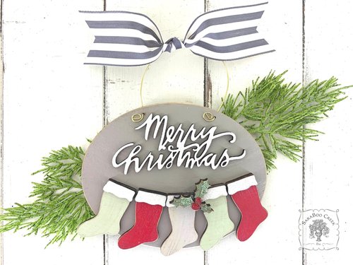 Family Ornament with 2, 3, 4, 5, or 6 Personalized Christmas Stockings