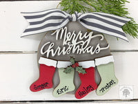 Family Ornament with 2, 3, 4, 5, or 6 Personalized Christmas Stockings