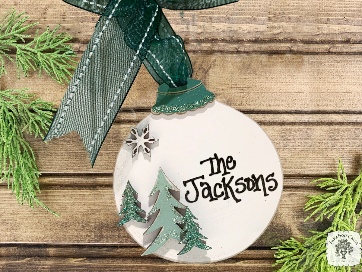 Christmas Trees Ball Ornament - Personalized 3.5" Winter Scene Pine Trees & Snowflake Ornament