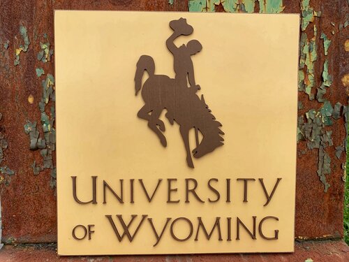 College / University School Sign - University of Wyoming Logo on 12 x 12 Plaque; Handmade Wood